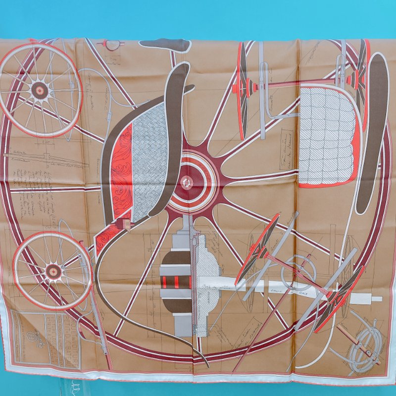 MS0542 Hermes 愛馬仕 絲巾 披肩 方巾 馬車 馬具 棕色 Petit Duc Double Face Scarf 90 x 90cm Noisette / Rouge / Bordeaux-7