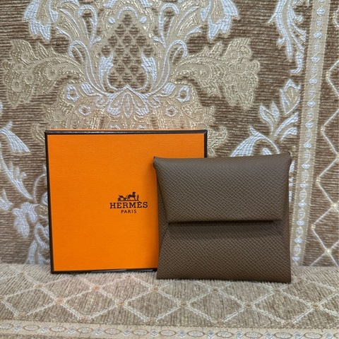 Hermes 栗子色拚薄荷綠Epson Bastia 銀釦零錢包