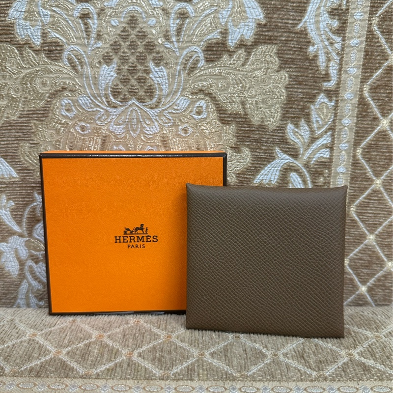 Hermes 栗子色拚薄荷綠Epson Bastia 銀釦零錢包-1