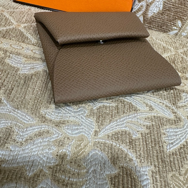 Hermes 栗子色拚薄荷綠Epson Bastia 銀釦零錢包-2