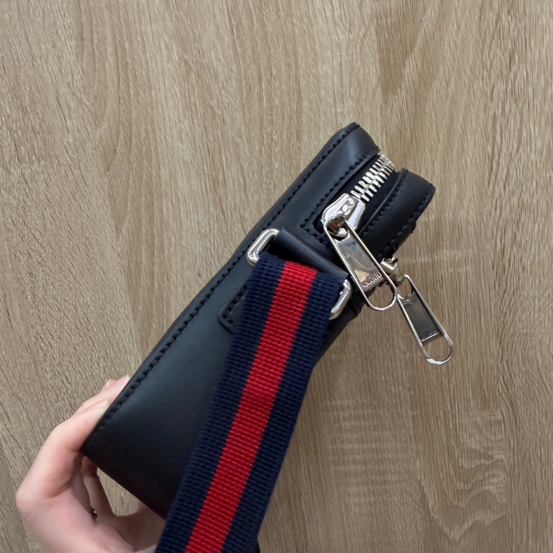 Gucci 黑灰PVC黑牛皮mini日字斜背包-3