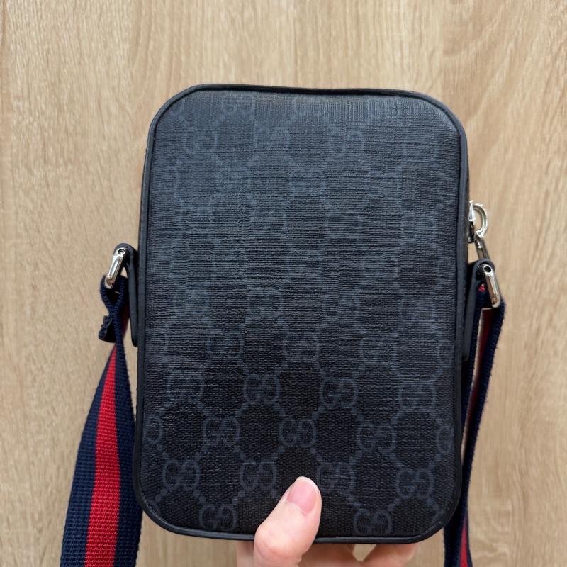 Gucci 黑灰PVC黑牛皮mini日字斜背包-5