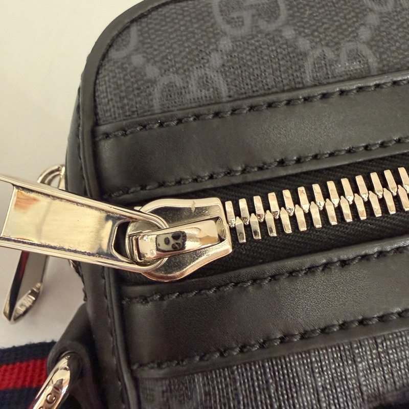 Gucci 黑灰PVC黑牛皮mini日字斜背包-15