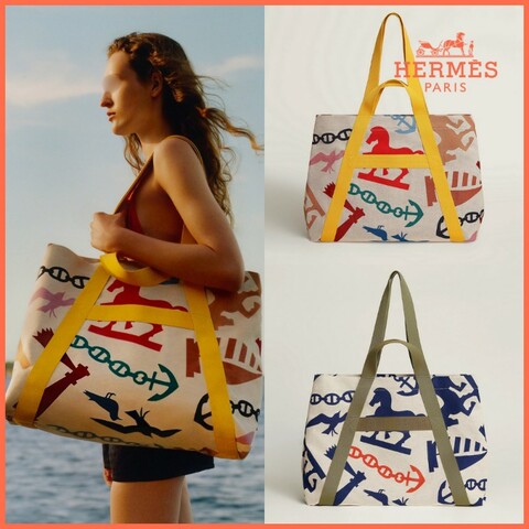 Hermes愛馬仕 Picto de Plage海灘包 玫瑰色 / 軟呢色 / 紅色