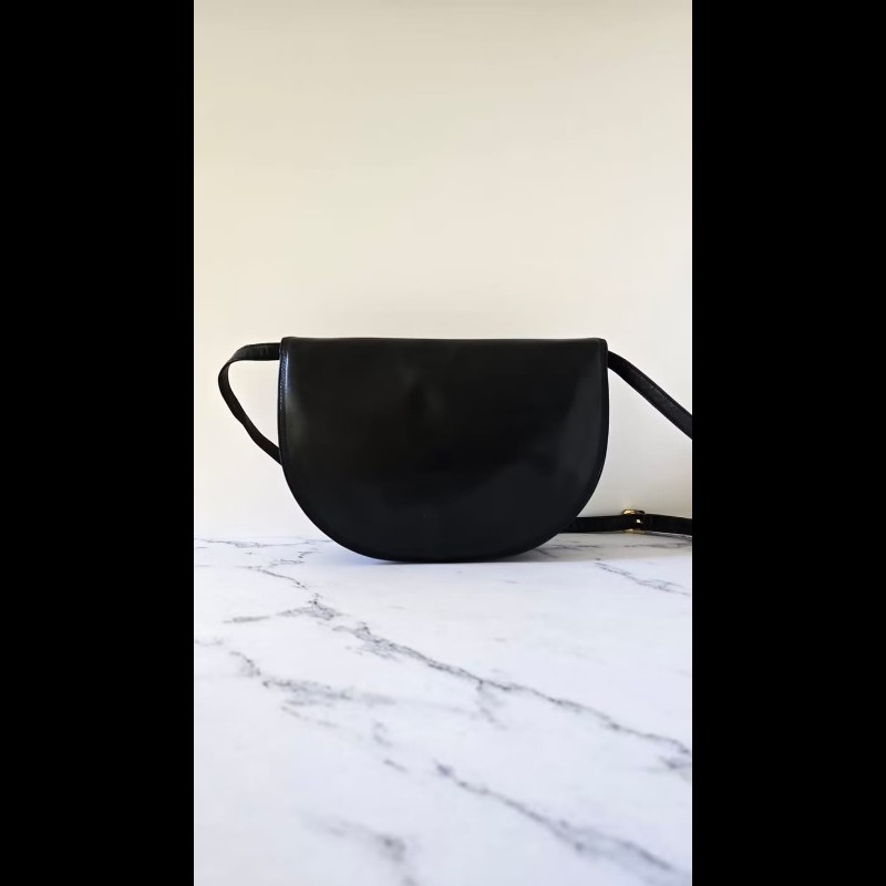 【LA LUNE】絕版古董包 Loewe黑金色半月側背包 斜背包 皮革包 單肩包 中古包-2