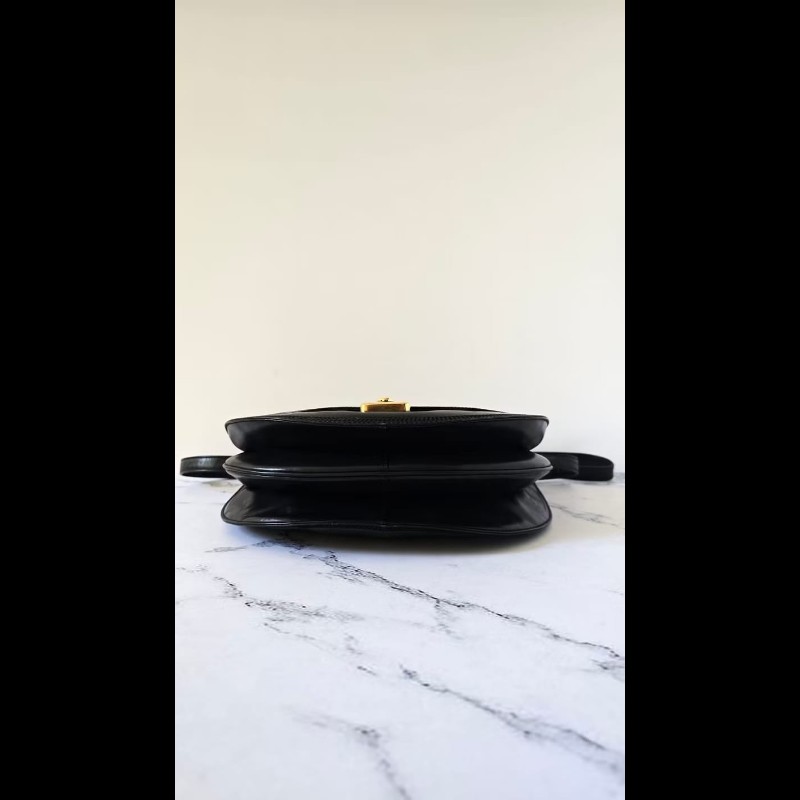 【LA LUNE】絕版古董包 Loewe黑金色半月側背包 斜背包 皮革包 單肩包 中古包-7