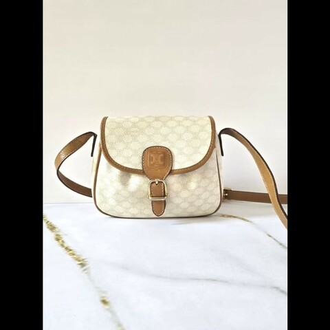 【LA LUNE】絕版古董包 Celine白色老花小南瓜 側背包 斜背包 單肩包 中古包