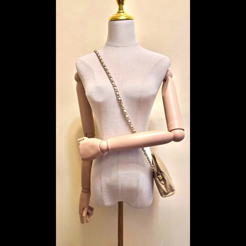 【LA LUNE】絕版中古包 Chanel米杏色魚子醬皮革斜背包 單肩包 側背包 二手-6