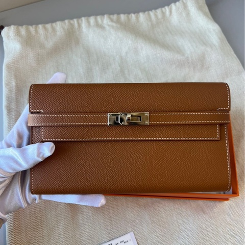 Hermes Kelly Wallet 金棕銀扣 長夾