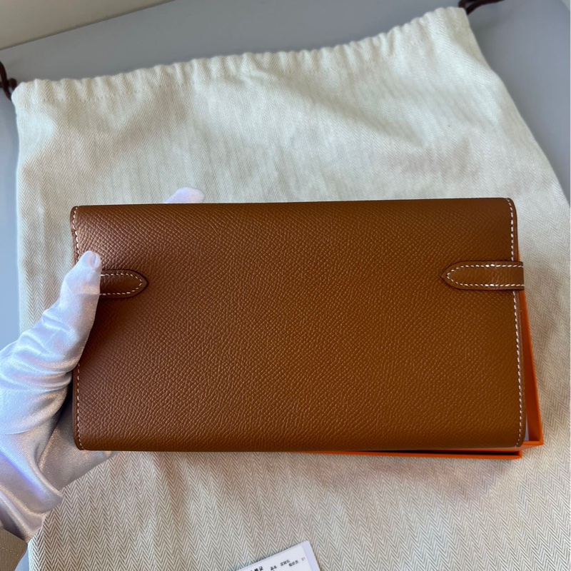 Hermes Kelly Wallet 金棕銀扣 長夾-1