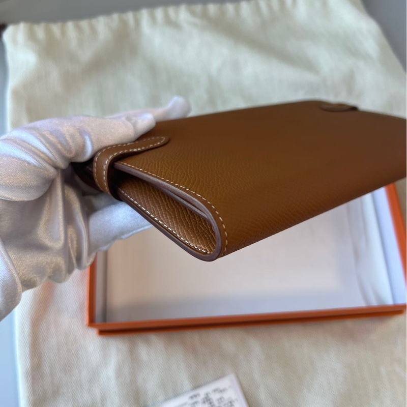 Hermes Kelly Wallet 金棕銀扣 長夾-4