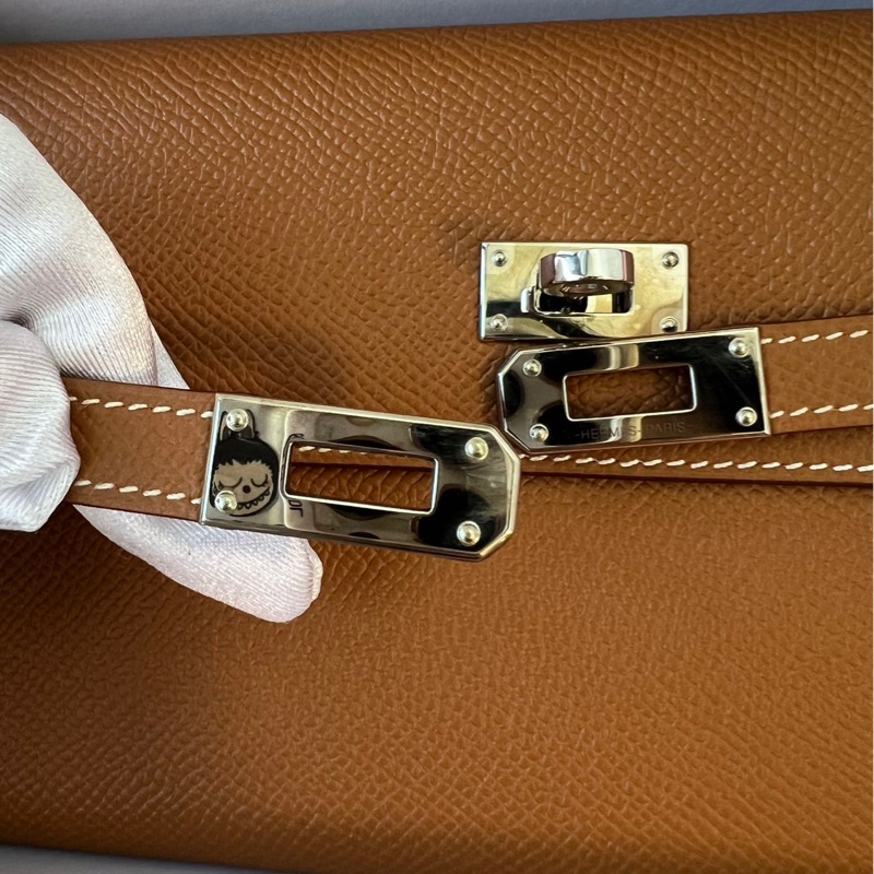 Hermes Kelly Wallet 金棕銀扣 長夾-8
