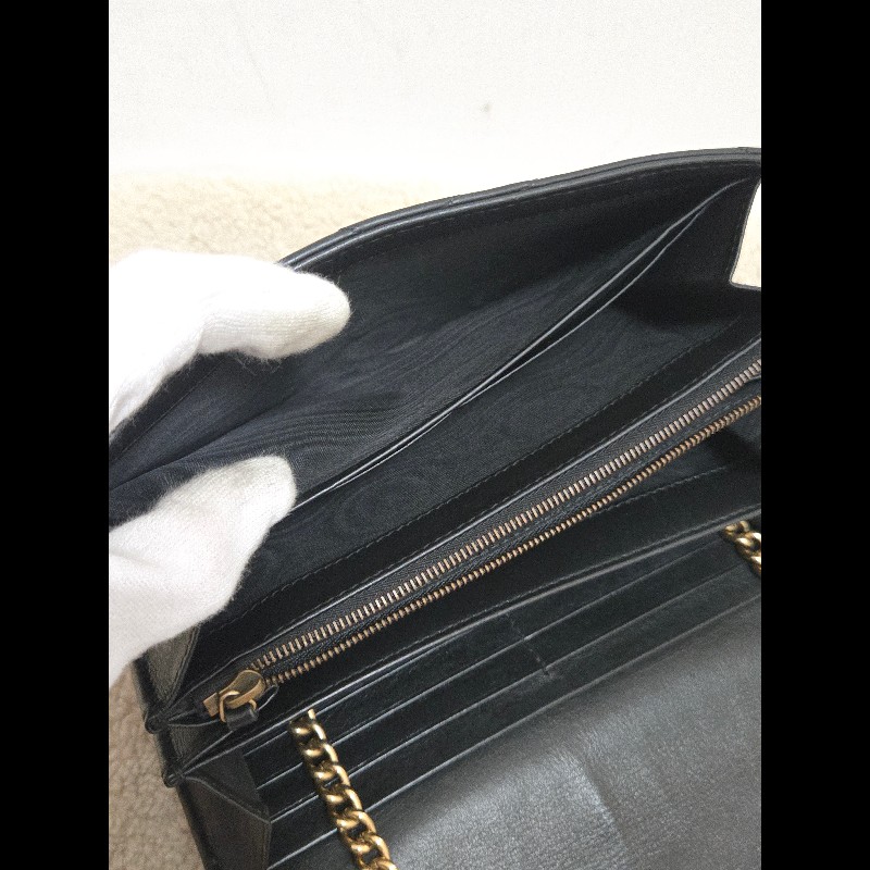 Gucci GG Marmont 黑金 WOC 鏈帶包 經典山形紋-31