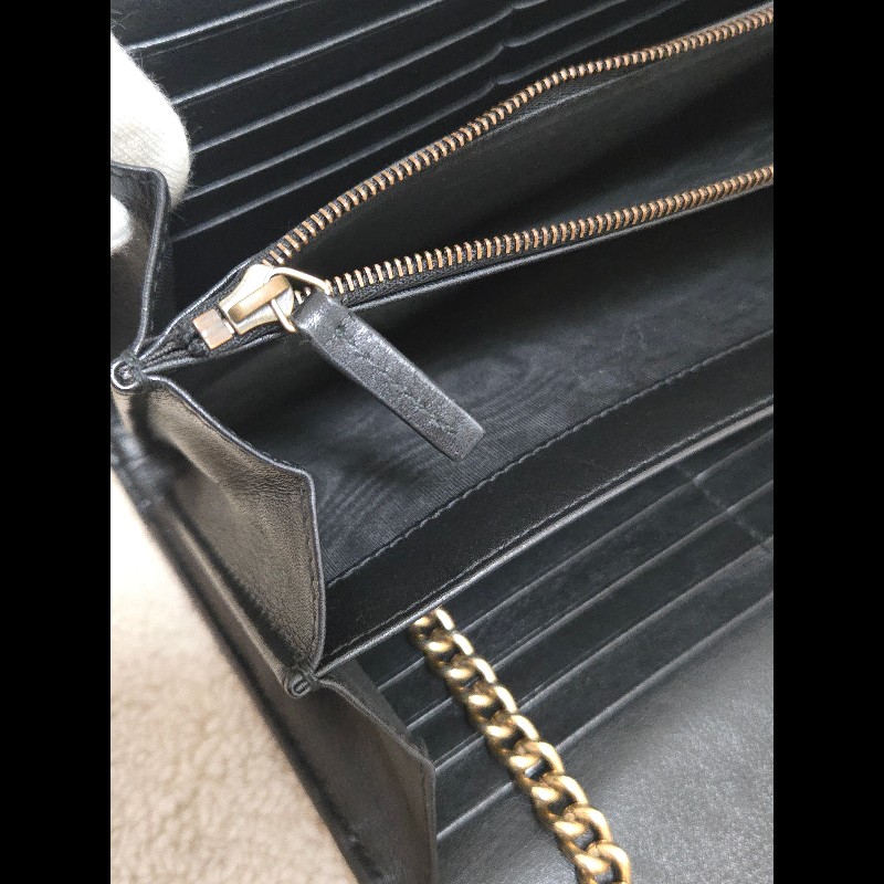 Gucci GG Marmont 黑金 WOC 鏈帶包 經典山形紋-34