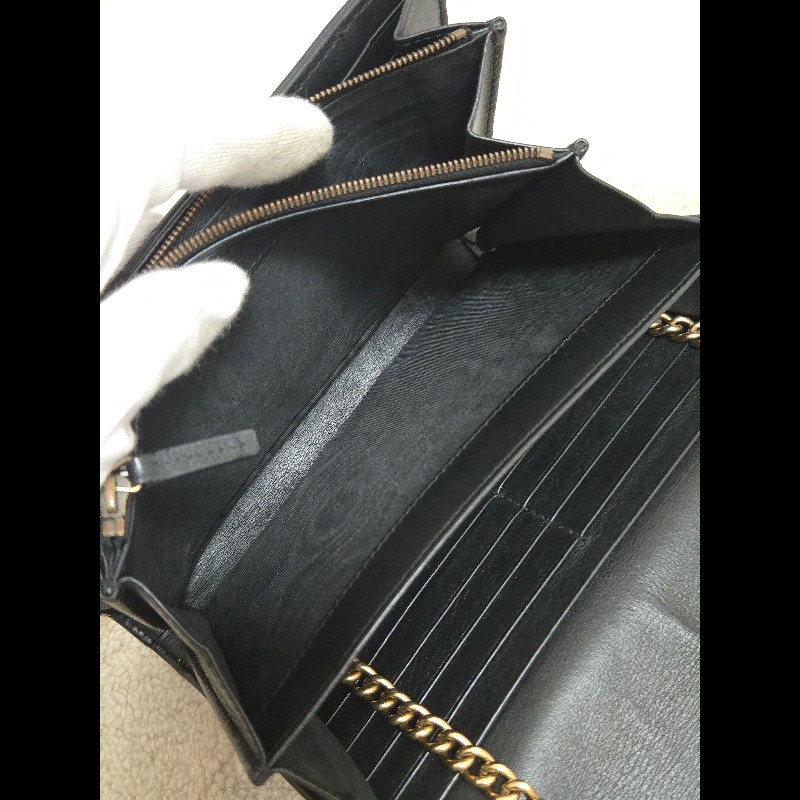 Gucci GG Marmont 黑金 WOC 鏈帶包 經典山形紋-35