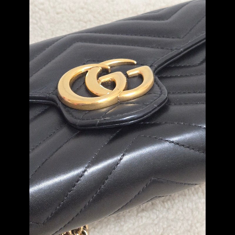 Gucci GG Marmont 黑金 WOC 鏈帶包 經典山形紋-39