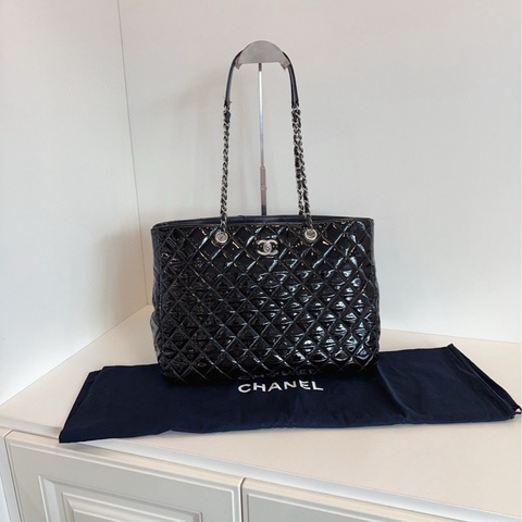 Chanel香奈兒 黑銀漆皮 tote托特