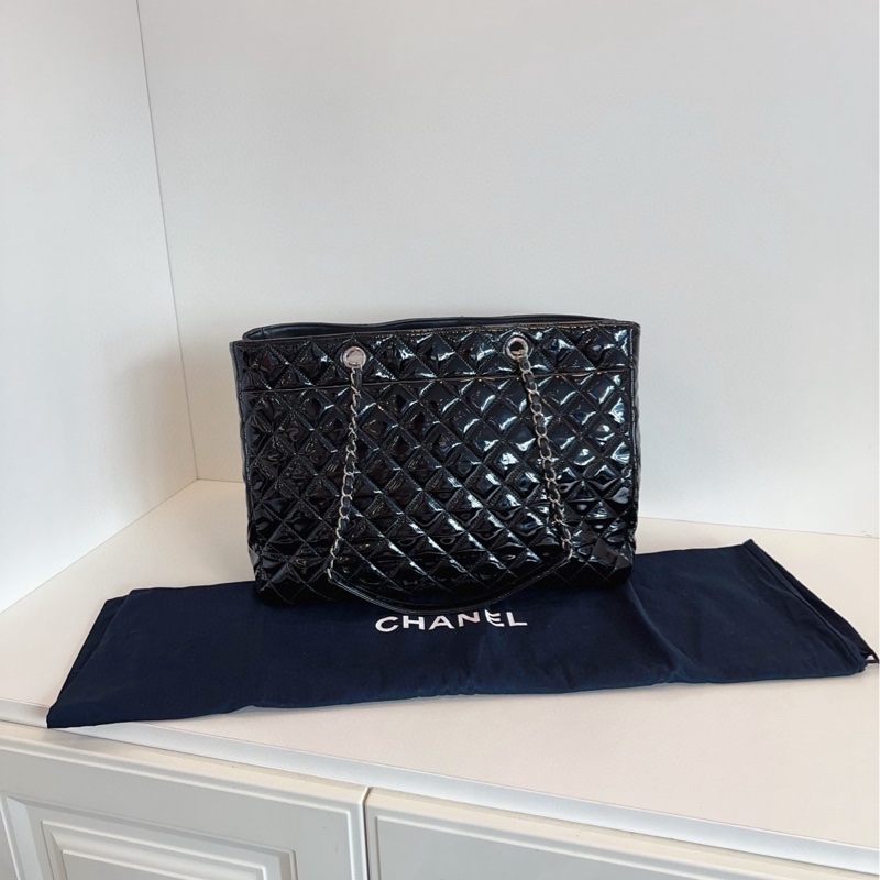Chanel香奈兒 黑銀漆皮 tote托特-2
