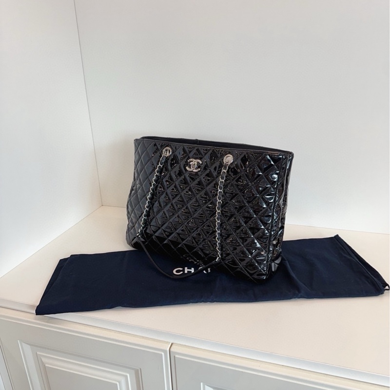 Chanel香奈兒 黑銀漆皮 tote托特-3