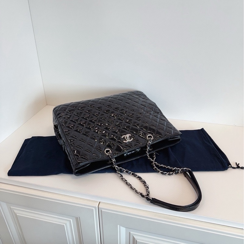 Chanel香奈兒 黑銀漆皮 tote托特-4