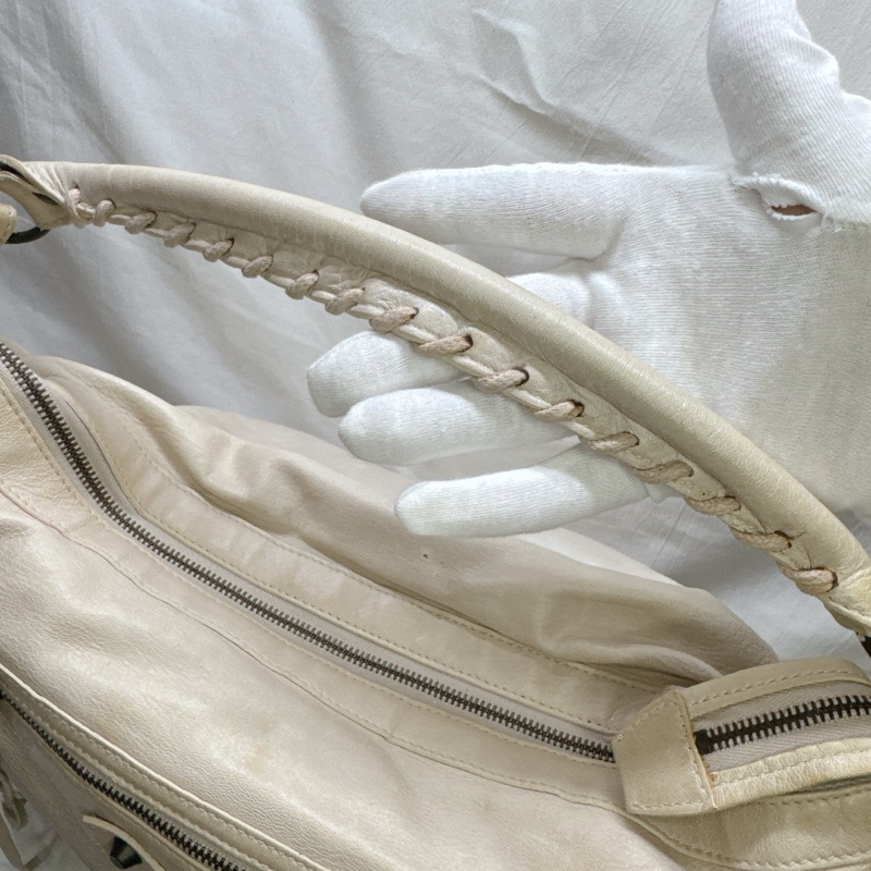 二手正品Balenciaga巴黎世家Classic Day Hobo奶白復古羊皮機車包巴黎世家包巴黎世家機車包肩背-1