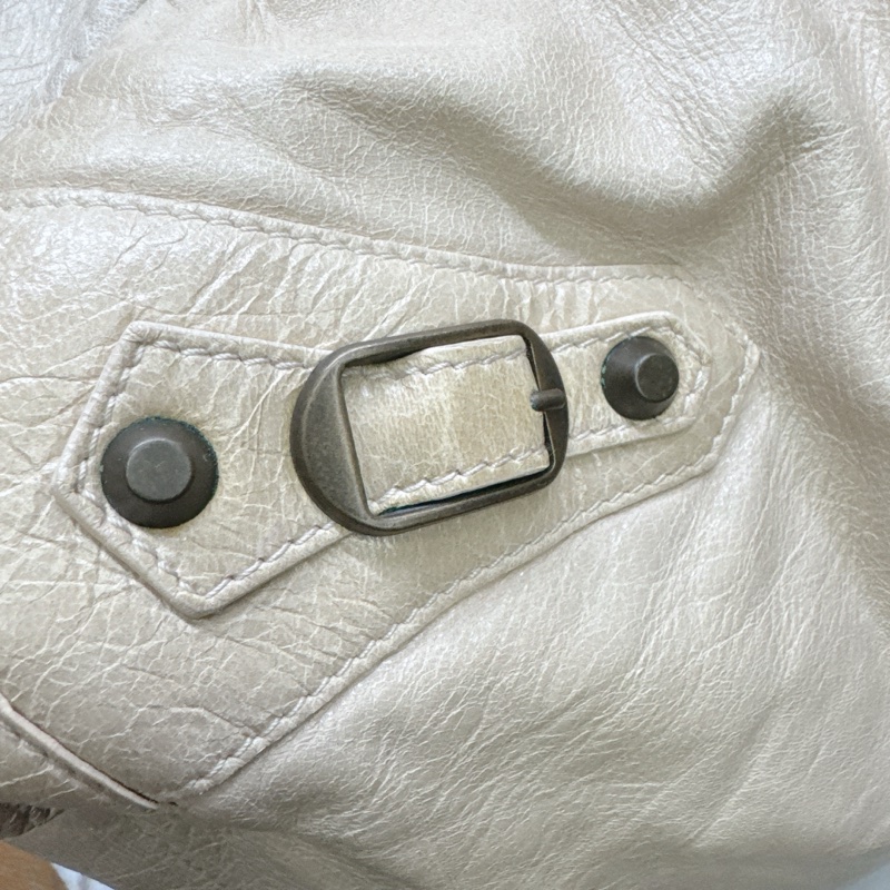 二手正品Balenciaga巴黎世家Classic Day Hobo奶白復古羊皮機車包巴黎世家包巴黎世家機車包肩背-12