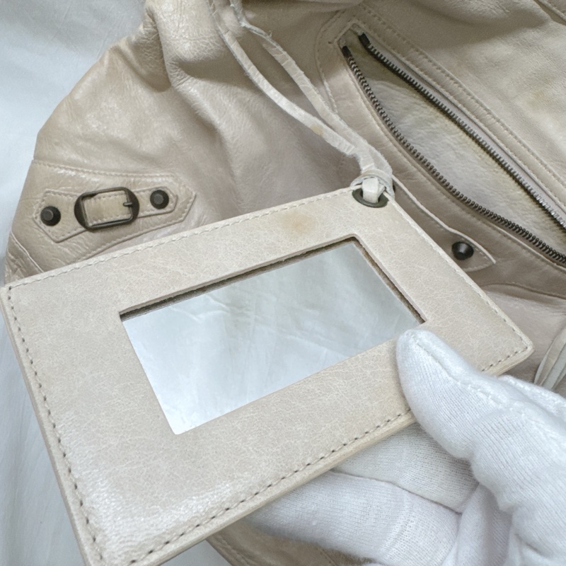 二手正品Balenciaga巴黎世家Classic Day Hobo奶白復古羊皮機車包巴黎世家包巴黎世家機車包肩背-18