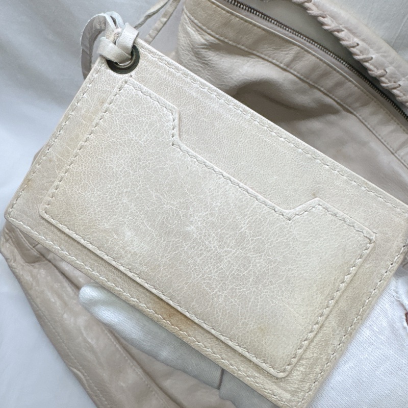 二手正品Balenciaga巴黎世家Classic Day Hobo奶白復古羊皮機車包巴黎世家包巴黎世家機車包肩背-19