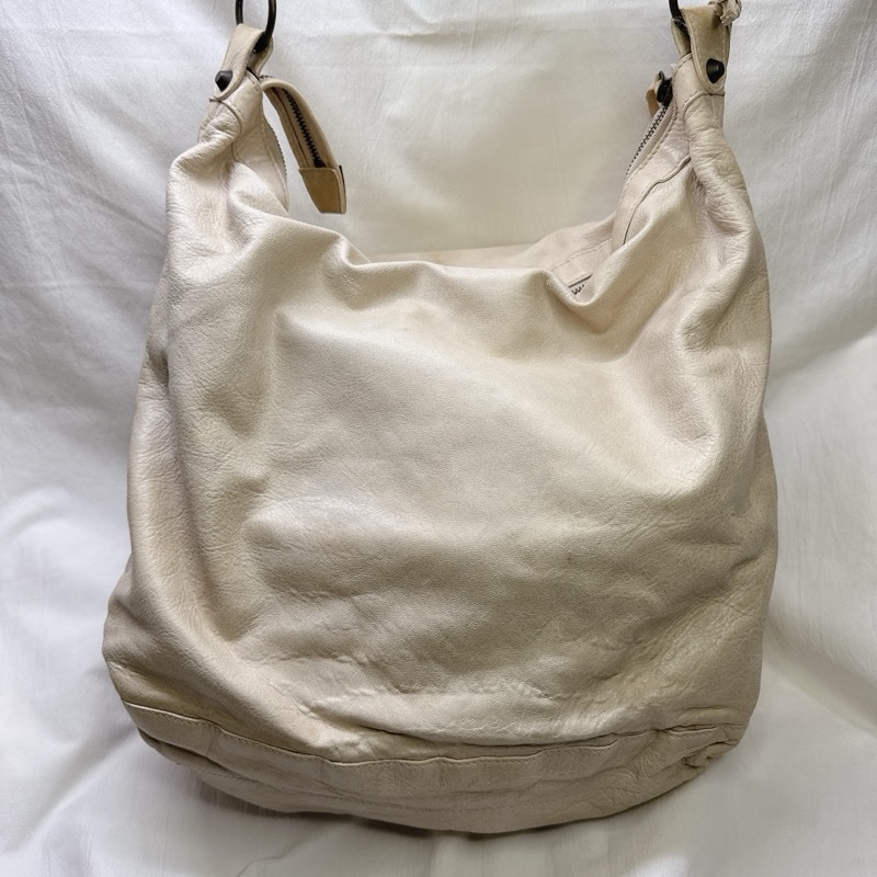 二手正品Balenciaga巴黎世家Classic Day Hobo奶白復古羊皮機車包巴黎世家包巴黎世家機車包肩背-23