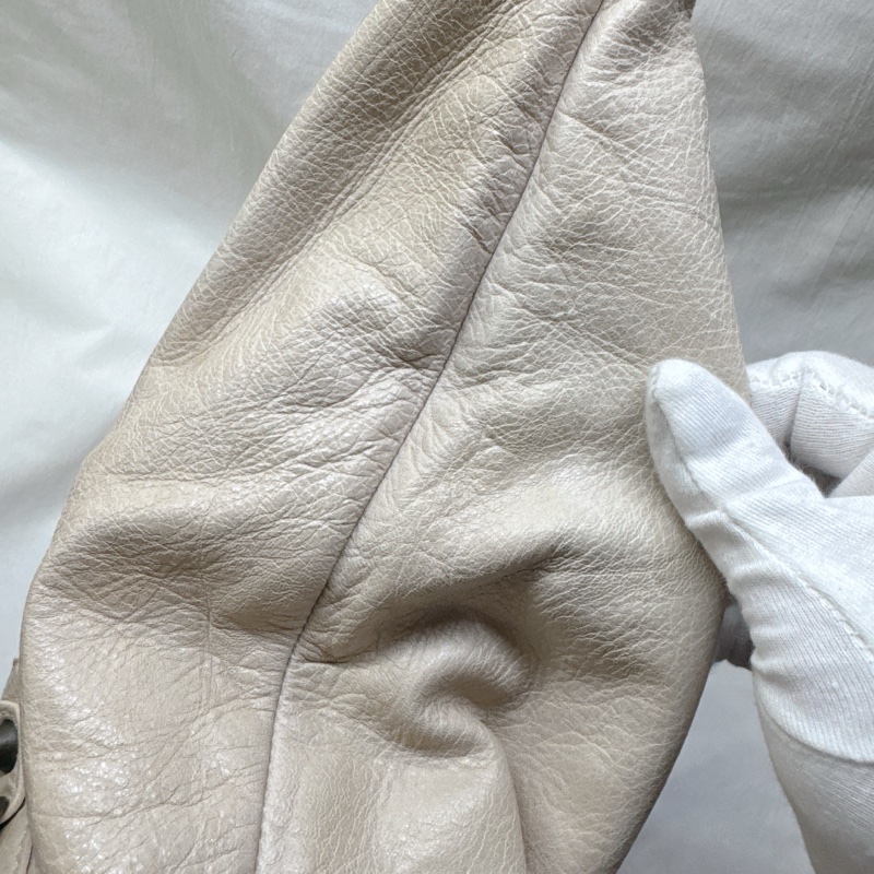 二手正品Balenciaga巴黎世家Classic Day Hobo奶白復古羊皮機車包巴黎世家包巴黎世家機車包肩背-24