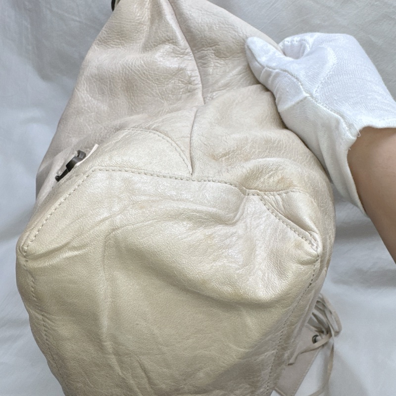 二手正品Balenciaga巴黎世家Classic Day Hobo奶白復古羊皮機車包巴黎世家包巴黎世家機車包肩背-27