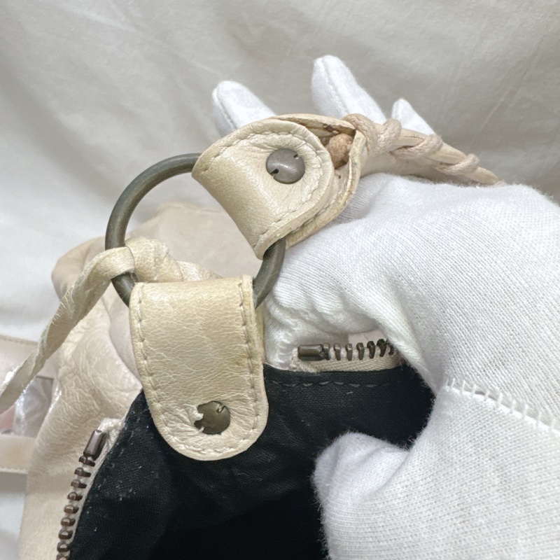 二手正品Balenciaga巴黎世家Classic Day Hobo奶白復古羊皮機車包巴黎世家包巴黎世家機車包肩背-30