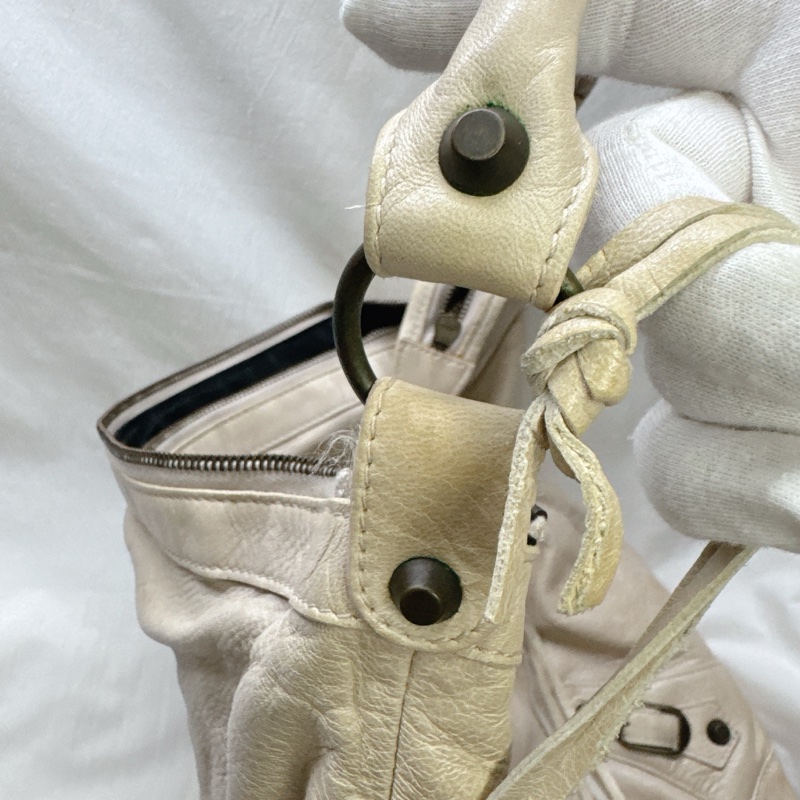 二手正品Balenciaga巴黎世家Classic Day Hobo奶白復古羊皮機車包巴黎世家包巴黎世家機車包肩背-32