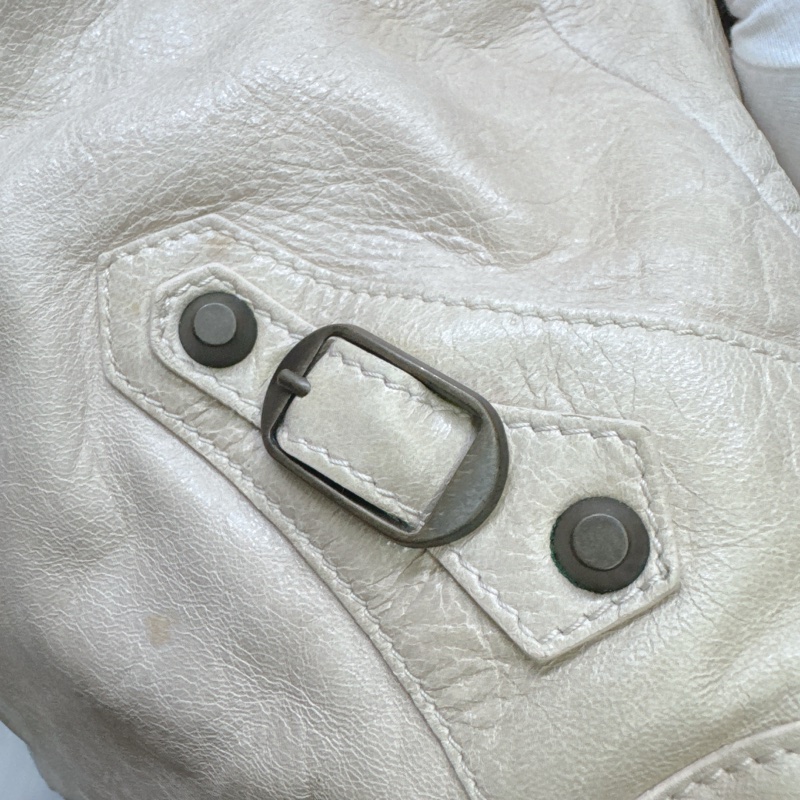 二手正品Balenciaga巴黎世家Classic Day Hobo奶白復古羊皮機車包巴黎世家包巴黎世家機車包肩背-34