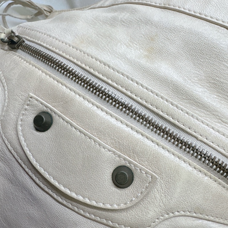 二手正品Balenciaga巴黎世家Classic Day Hobo奶白復古羊皮機車包巴黎世家包巴黎世家機車包肩背-35