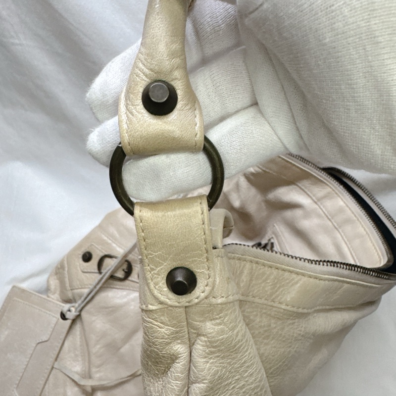 二手正品Balenciaga巴黎世家Classic Day Hobo奶白復古羊皮機車包巴黎世家包巴黎世家機車包肩背-38
