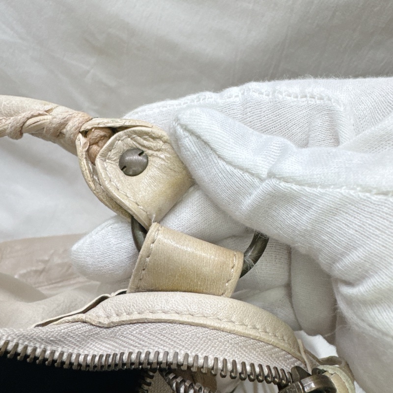 二手正品Balenciaga巴黎世家Classic Day Hobo奶白復古羊皮機車包巴黎世家包巴黎世家機車包肩背-41