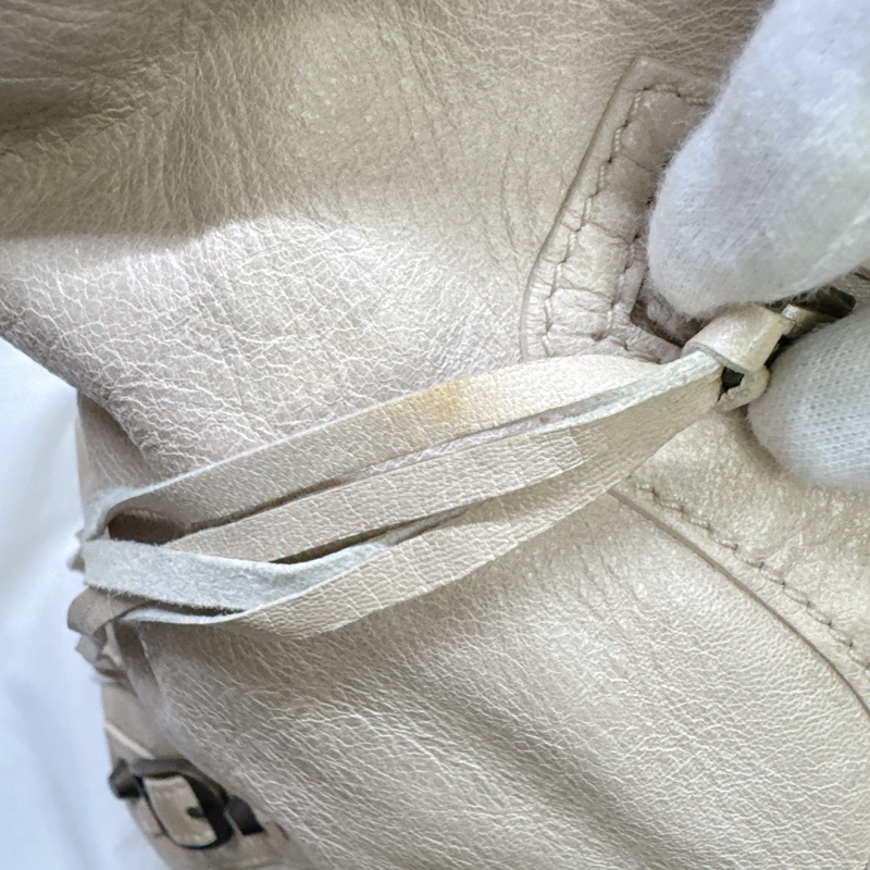 二手正品Balenciaga巴黎世家Classic Day Hobo奶白復古羊皮機車包巴黎世家包巴黎世家機車包肩背-53