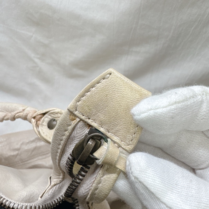 二手正品Balenciaga巴黎世家Classic Day Hobo奶白復古羊皮機車包巴黎世家包巴黎世家機車包肩背-54