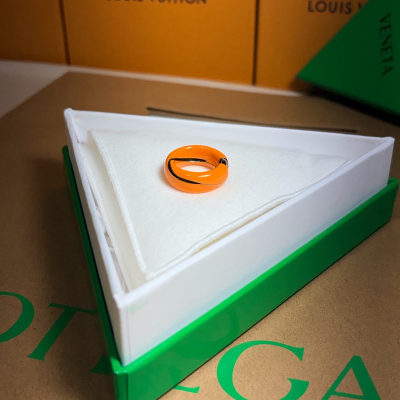 🎁全新盒裝 BV Bottega Veneta 葆蝶家元氣橘 琺瑯 925純銀戒指💍 9號-4
