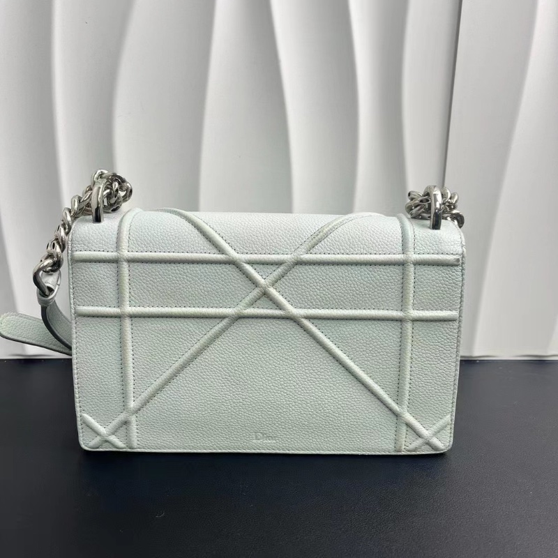 Dior diorma 盾牌包 藤格紋經典款 霧霾藍色小牛皮銀扣24.5*16*5  98新配件塵袋-6