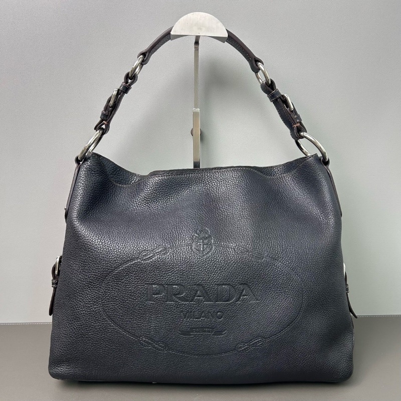 Prada 黑色全皮hobo慵懶肩背包38.5*10*29cm 98新配件塵袋-1
