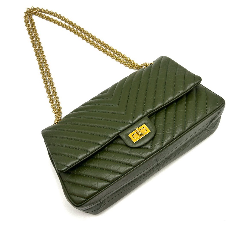 CHANEL綠金V紋2.55中號肩背斜背鏈條包28*16*9 98新配件塵袋-3