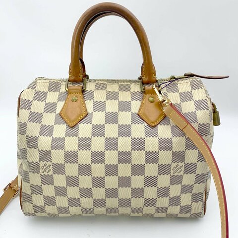 Louis Vuitton 經典白棋盤 speedy 25，LV路易威登，波士頓包，側背包，二手真品，現貨，免運