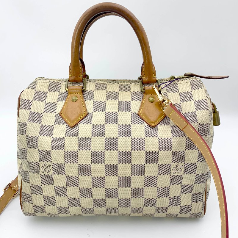 Louis Vuitton 經典白棋盤 speedy 25，LV路易威登，波士頓包，側背包，二手真品，現貨，免運-0