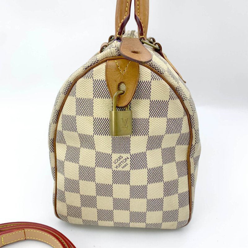 Louis Vuitton 經典白棋盤 speedy 25，LV路易威登，波士頓包，側背包，二手真品，現貨，免運-2
