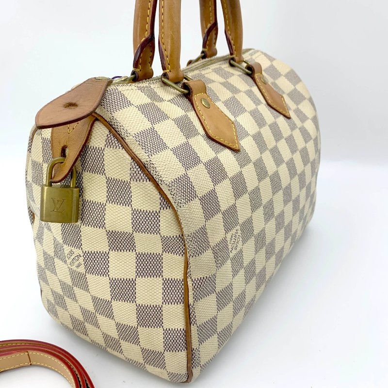 Louis Vuitton 經典白棋盤 speedy 25，LV路易威登，波士頓包，側背包，二手真品，現貨，免運-3