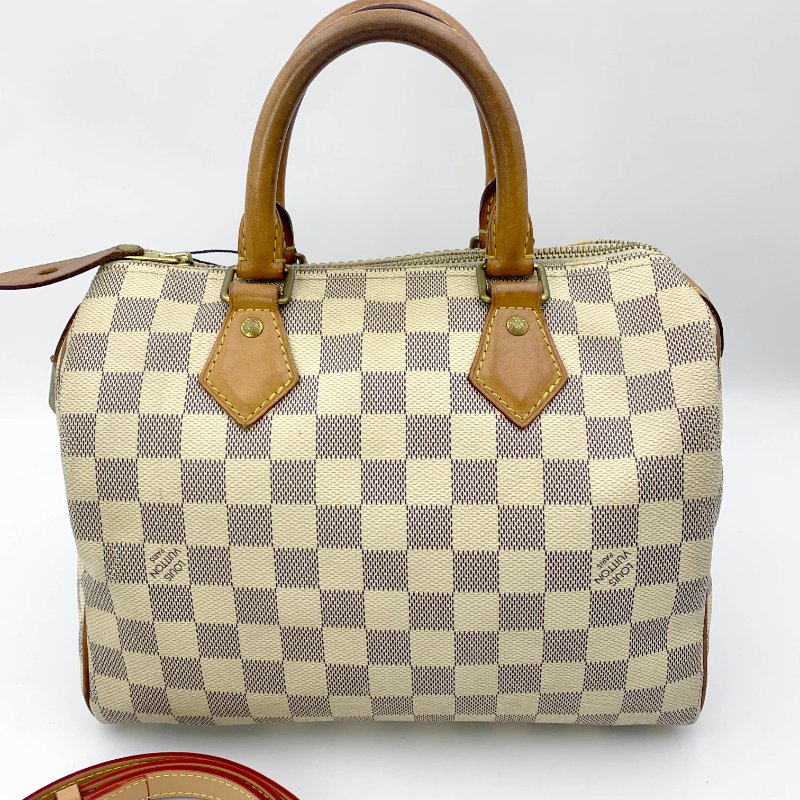 Louis Vuitton 經典白棋盤 speedy 25，LV路易威登，波士頓包，側背包，二手真品，現貨，免運-4