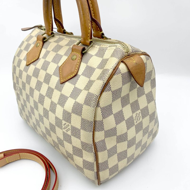 Louis Vuitton 經典白棋盤 speedy 25，LV路易威登，波士頓包，側背包，二手真品，現貨，免運-5