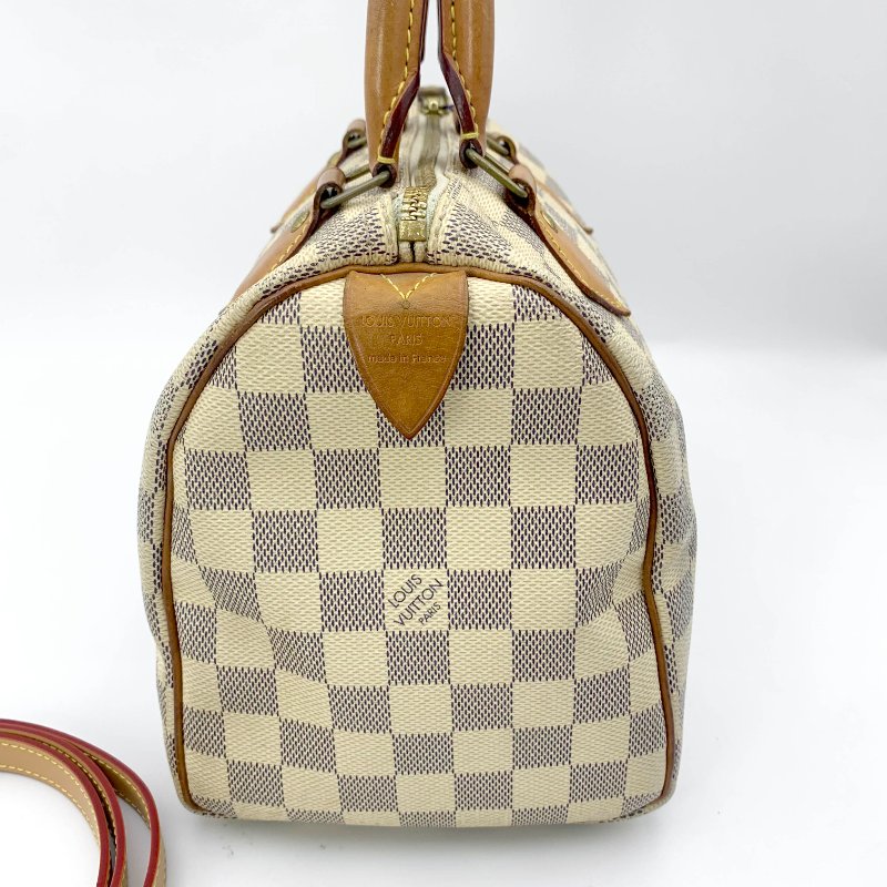 Louis Vuitton 經典白棋盤 speedy 25，LV路易威登，波士頓包，側背包，二手真品，現貨，免運-6